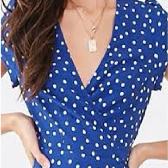 NEW Forever 21 Blue & White Polka Dot Wrap Dress NWT - Picture 3 of 5